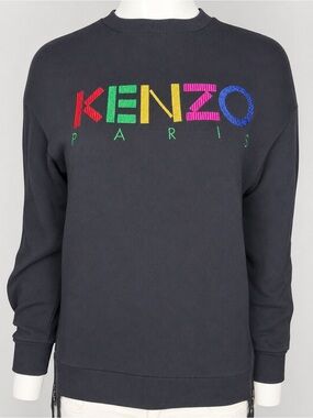 Kenzo Black Sweatshirt with Multicolor Embroidered Logo